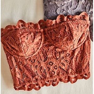 FREE PEOPLE INTIMATELY ADELLA CORSET BRA IN COPPER SCALLOPED TRIM SIZE MEDIUM